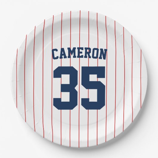 Volledig bewerkbare kleuren Baseball Jersey Stripe Papieren Bordje (Voorkant)