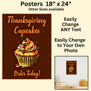 Volledig bewerkbare Thanksgiving Cupcakes, Cake St Poster