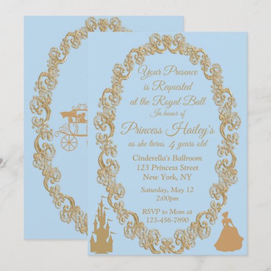 Volledig bewerkbare uitnodiging voor Cinderella-ve (Voorkant / Achterkant)