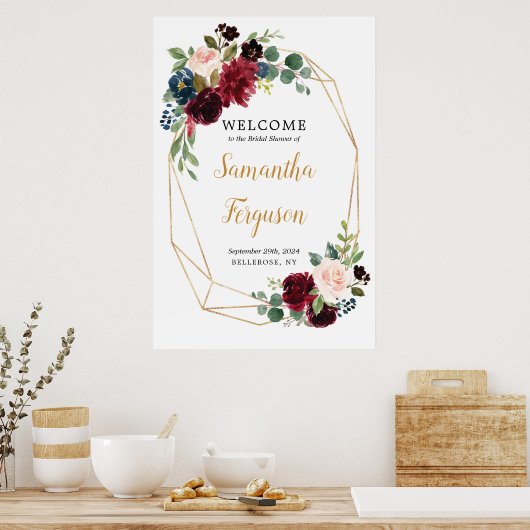 Volledig bewerkbare weelderige bordeauxrode bruids poster (Keuken)