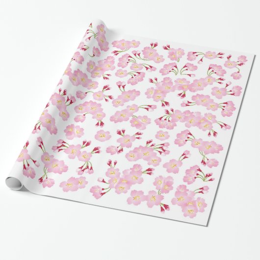 Volledig bloem roze sakura (Cherry blossom) patroo Cadeaupapier (Uitgerold)