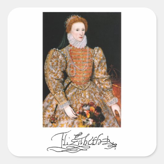 Volledig Body Portret van koningin Elizabeth I van Vierkante Sticker (Voorkant)