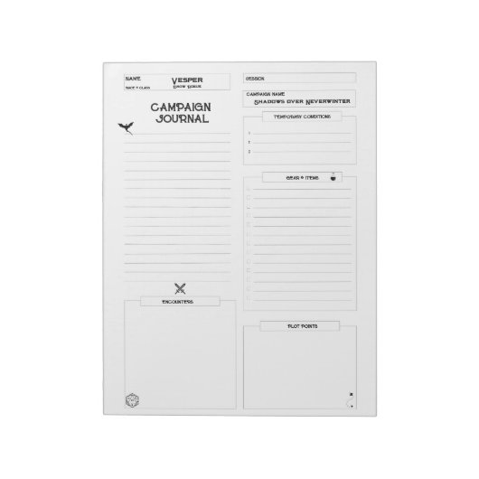 Volledig  D&D Campaign Journal Notitieblok (Linkerzijde)