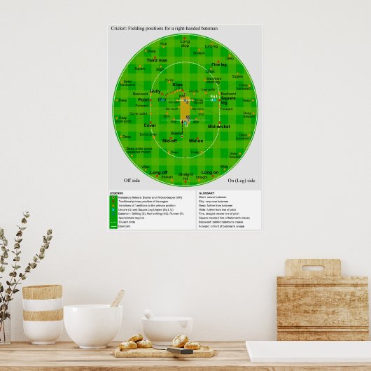 Volledig diagram van cricketposities poster (Keuken)