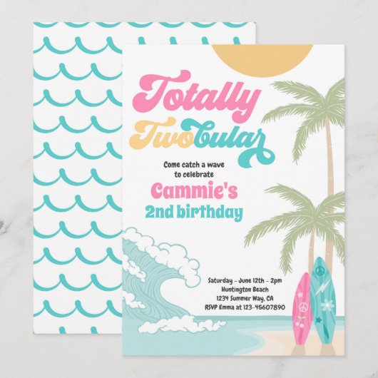 Volledig dubbelzijdig surfbordstrand 2e verjaardag kaart (Voorkant / Achterkant)