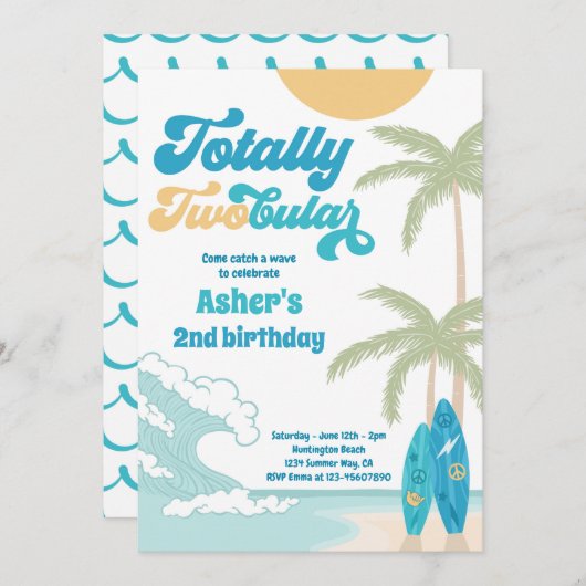 Volledig dubbelzijdig surfbordstrand 2e verjaardag kaart (Voorkant / Achterkant)