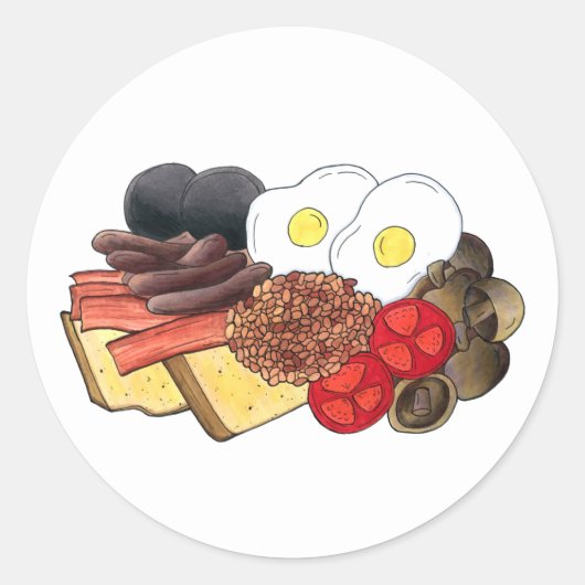 Volledig Engels Breakfast UK British Food Cuisine Ronde Sticker (Voorkant)