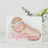 Volledig Foto Script Roze | Doop Uitnodiging (Staand voorkant)