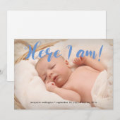 Volledig fotografschets hier ben ik Blue Boy Birth Aankondiging (Voorkant / Achterkant)