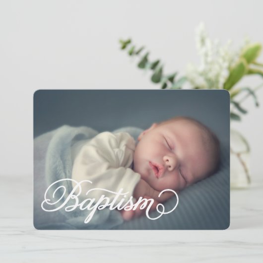 Volledig fotoscript | uitnodiging tot doop (Staand voorkant)