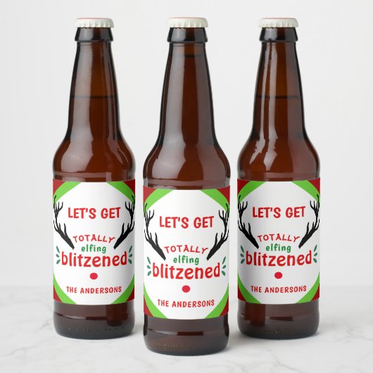 Volledig geblazen Grappige rendieren kerst vrolijk Bier Etiket (Flessen)