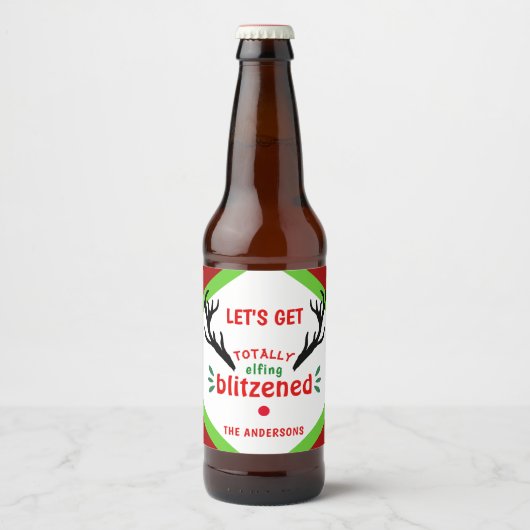 Volledig geblazen Grappige rendieren kerst vrolijk Bier Etiket (Voorkant)
