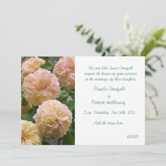 Volledig geblazen Rozen bruiloft uitnodiging (Staand voorkant)