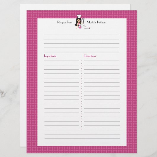 Volledig geïllustreerd Recipe Page Custom Letterhe (Voorkant / Achterkant)