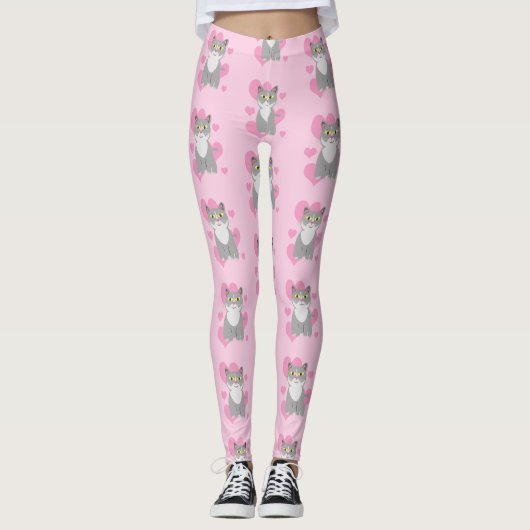 Volledig gekleurde kat Love Cartoon Pattern Art Leggings (Voorkant)