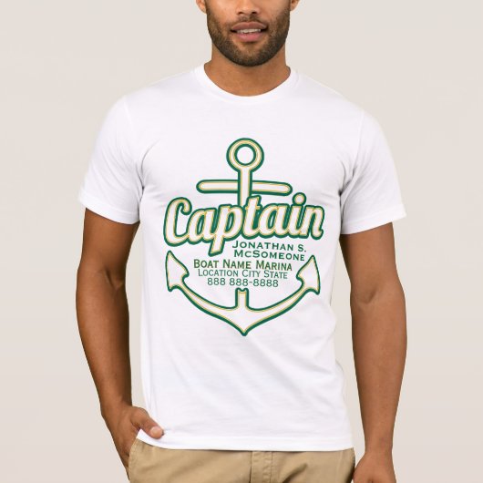 Volledig gepersonaliseerd Kapitein Anchor Nautical T-shirt (Voorkant)