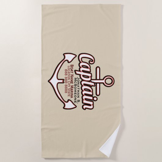 Volledig gepersonaliseerde Kapitein Anchor Nautica Strandlaken (Voorkant)