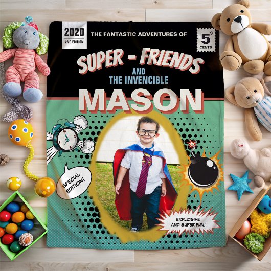 Volledig gepersonaliseerde Retro Comic Superheld Fleece Deken