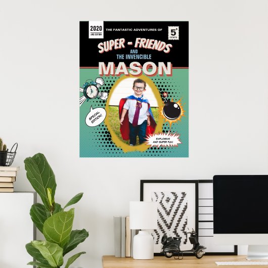 Volledig gepersonaliseerde Retro Comic Superheld Poster (Thuiskantoor)