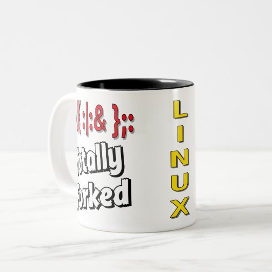 Volledig gevorkt - Vorkbom - GNU Linux Theme Tweekleurige Koffiemok (Voorkant links)