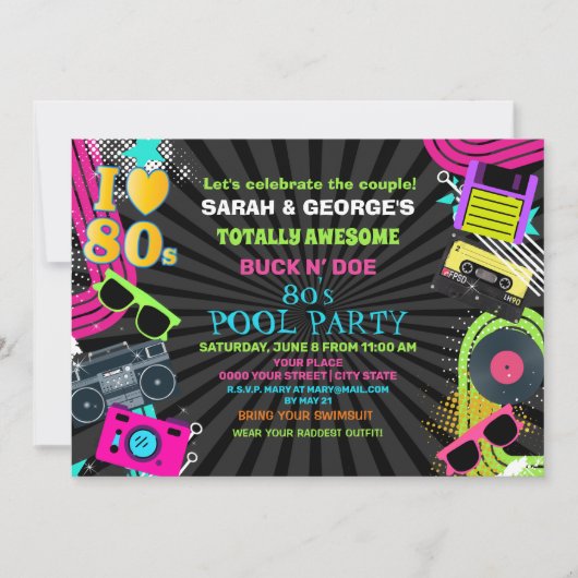 Volledig geweldige 80s Pool feestuitnodiging Kaart (Voorkant)