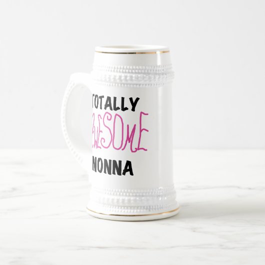 Volledig Geweldige Nonna Pink T-shirts en geschenk Bierpul (Voorkant links)