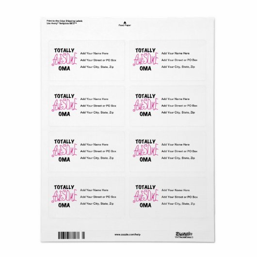 Volledig Geweldige Oma Pink T-shirts en geschenken Etiket (Full Sheet)