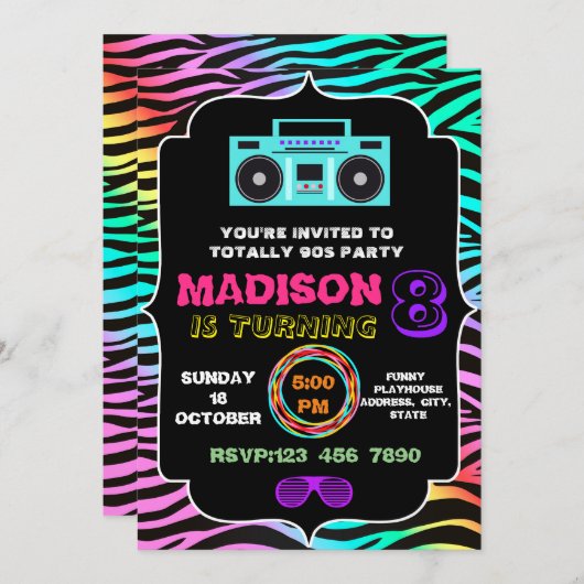 Volledig geweldige partijuitnodiging van 90 s kaart (Voorkant / Achterkant)