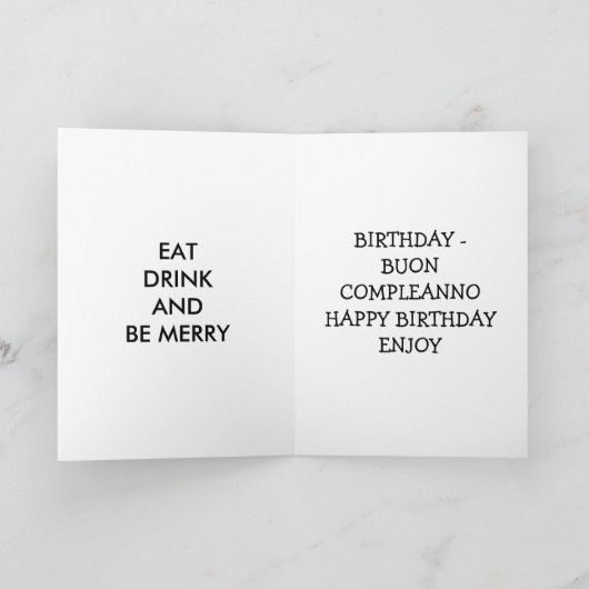 "VOLLEDIG ITALIAANSE VERJAARDAG GROETEN" KAART (Binnen)