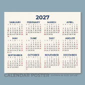 Volledig jaar 2027 horizontale kalender uw kleuren poster