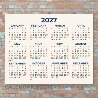Volledig jaar 2027 horizontale kalender uw kleuren poster