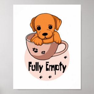 Volledig lege Kawaii orang puppy in een mok koffie Poster