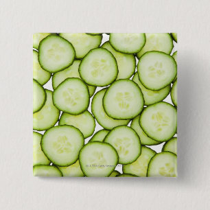 Volledig lijst gesneden komkommer, wit vierkante button 5,1 cm