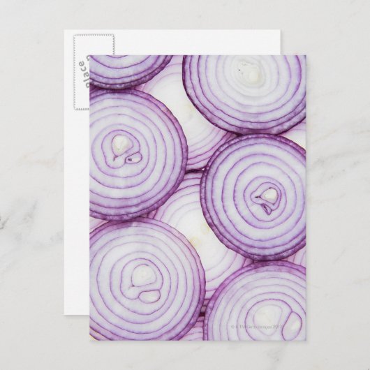 Volledig lijst gesneden rode ui, wit briefkaart (Voorkant / Achterkant)