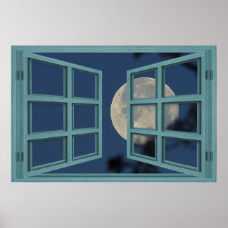 Volledig maan Groen 6-deelvenster Open-venstervens Poster