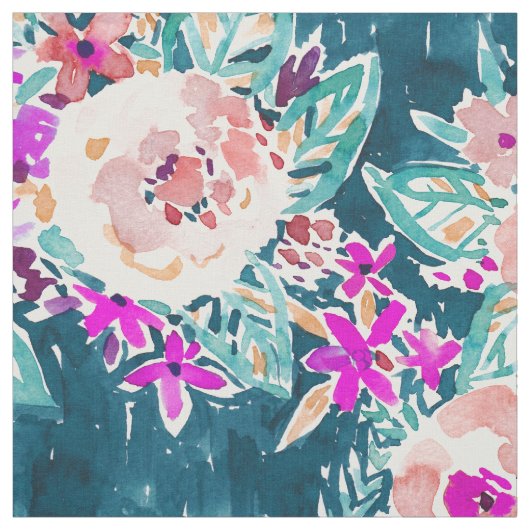 VOLLEDIG OP Boho Chic Dark Floral Waterverf Print Stof (Swatch)