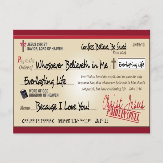 Volledig opgeslagen door Jezus Check Christelijk Briefkaart (Voorkant)