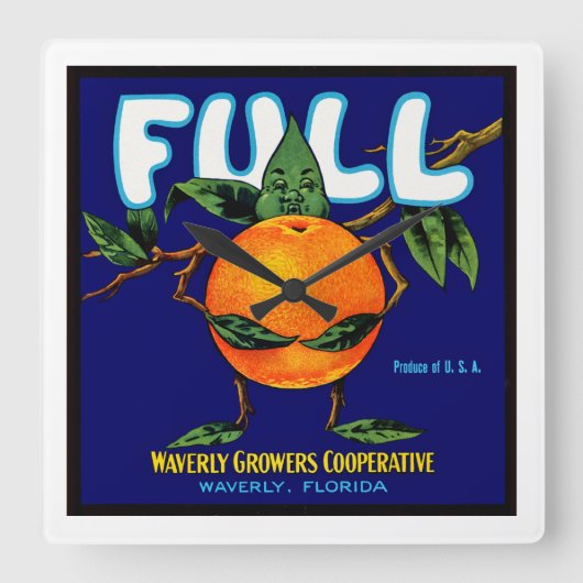 Volledig - Oranje krateletiket Vierkante Klok (Voorkant)