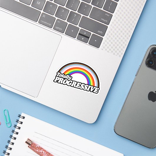 Volledig Progressieve Pride Sticker (Laptop met iPhone)