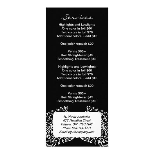 Volledig rack-Kaart in het menu Salon (Achterkant)