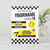 Volledig Retro Verjaardag Uitnodiging (Geel) (Staand voorkant)