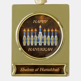 Volledig  Shalom Hanukkah Menorah Verguld Banner Ornament