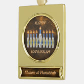 Volledig  Shalom Hanukkah Menorah Verguld Banner Ornament (Links)