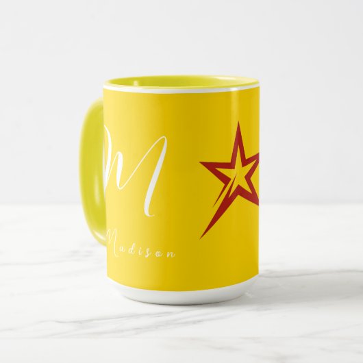 Volledig stijlvolle merk gele combo mok (Voorkant links)