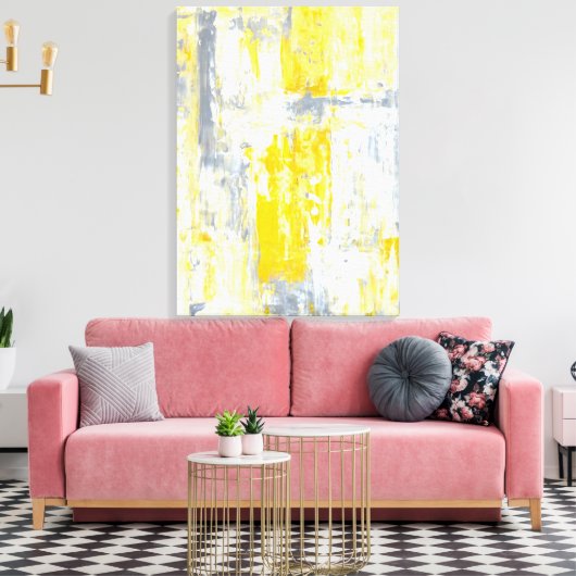'Volledig unieke' grijze en gele Abstracte kunst Canvas Afdruk (Insitu (Woonkamer))