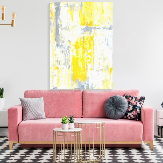 'Volledig unieke' grijze en gele Abstracte kunst Canvas Afdruk (Insitu (Woonkamer))