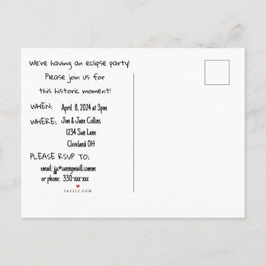 VOLLEDIG VERDUISTERINGSFEESTUITNODIGINGEN UITNODIGING BRIEFKAART (Achterkant)