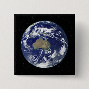 Volledig verlichte aarde gecentreerd op Australië  Vierkante Button 5,1 Cm