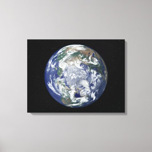 Volledig verlichte aarde gecentreerd op de Noordpo Canvas Afdruk (Voorkant)