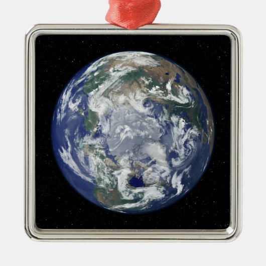 Volledig verlichte aarde gecentreerd op de Noordpo Metalen Ornament (Voorkant)